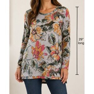 Chelsea & Theodore Vintage Garden Floral Soft Knit Tunic Medium Long Sleeve‎